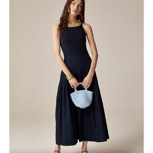 J Crew Pintuck Mixy Dress XXS Midi Navy